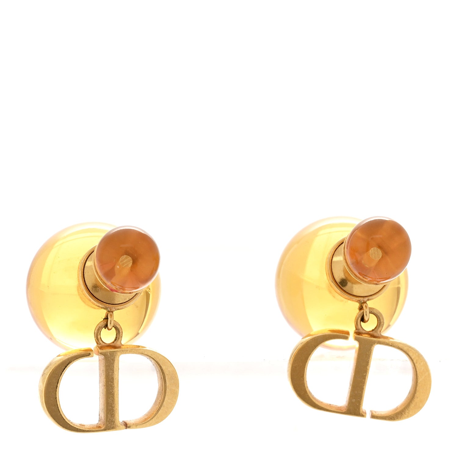 Christian Dior Metal Resin CD Tribales Earrings Translucent Yellow 1 of 4