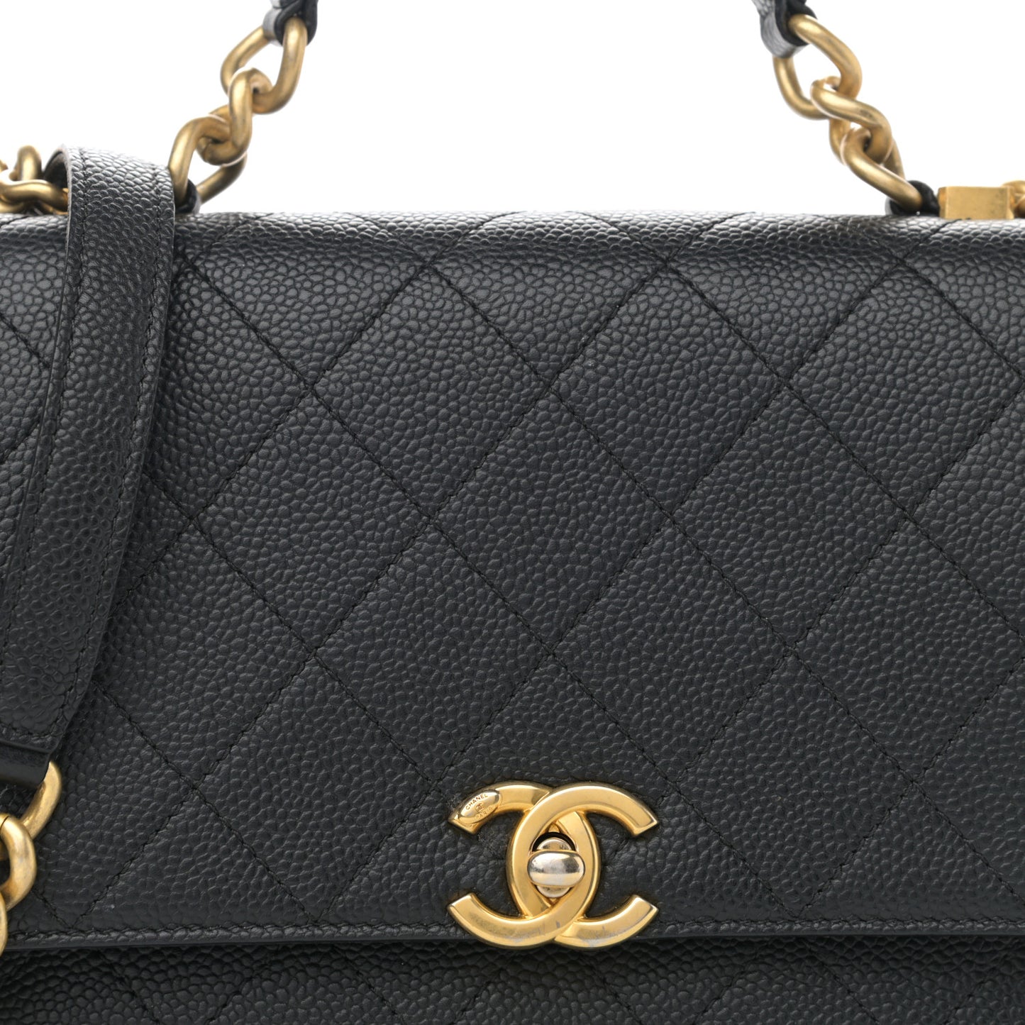 Caviar Diamond Stitched Small Top Handle Flap Black