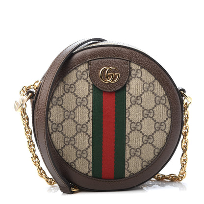 Gucci GG Supreme Monogram Web Mini Ophidia Round Shoulder Bag Brown 1 of 9