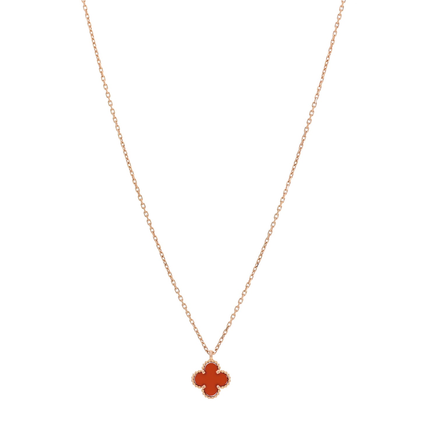 18K Rose Gold Carnelian Sweet Alhambra Pendant Necklace