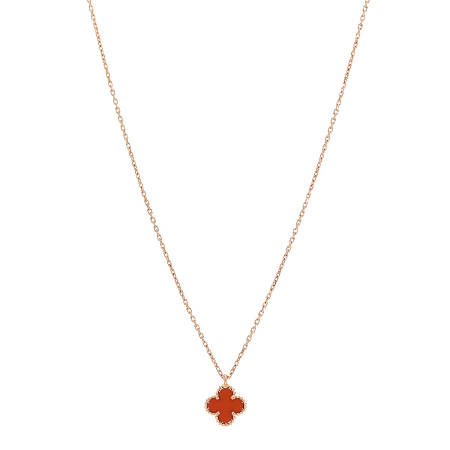 Van Cleef & Arpels 18K Rose Gold Carnelian Sweet Alhambra Pendant Necklace 1 of 6