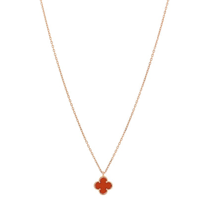 Van Cleef & Arpels 18K Rose Gold Carnelian Sweet Alhambra Pendant Necklace 1 of 6