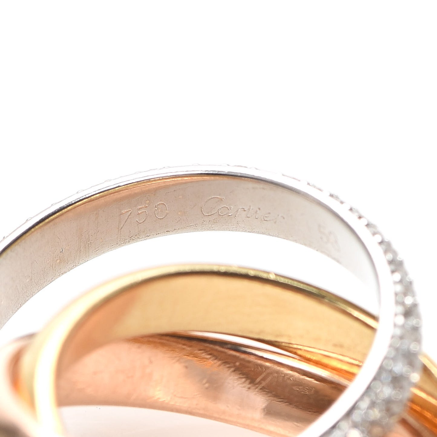 18K White Yellow Pink Gold Diamond Classic Trinity Paved Ring 53 6.25