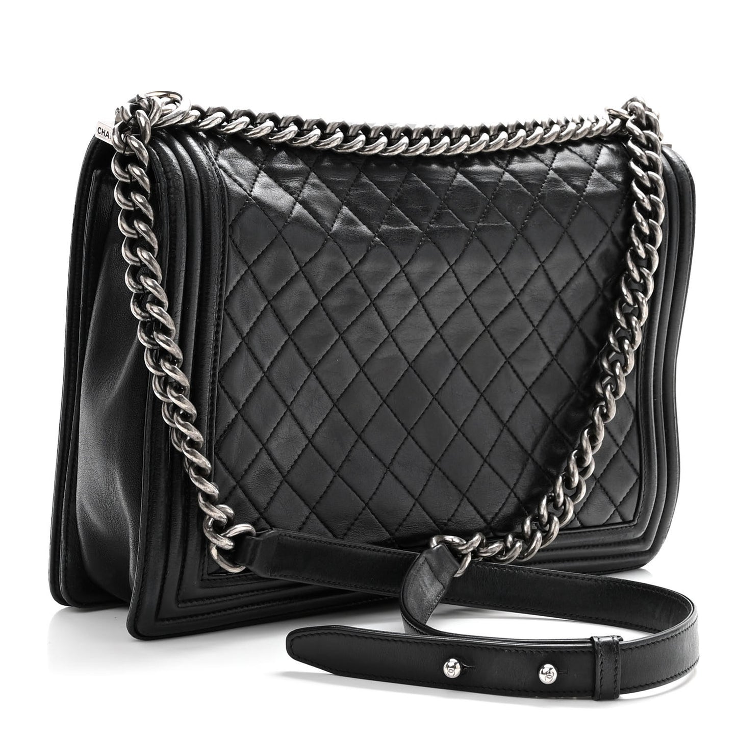 Lambskin Quilted Large Boy Flap Black