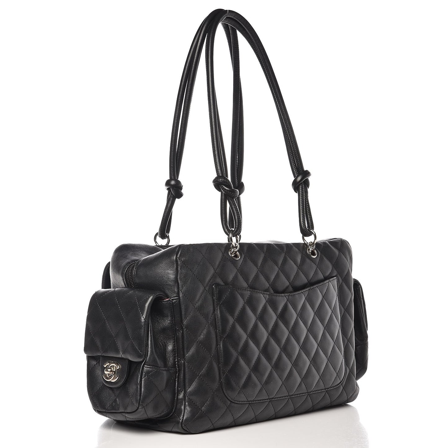 Calfskin Quilted Large Cambon Multipocket Reporter Black