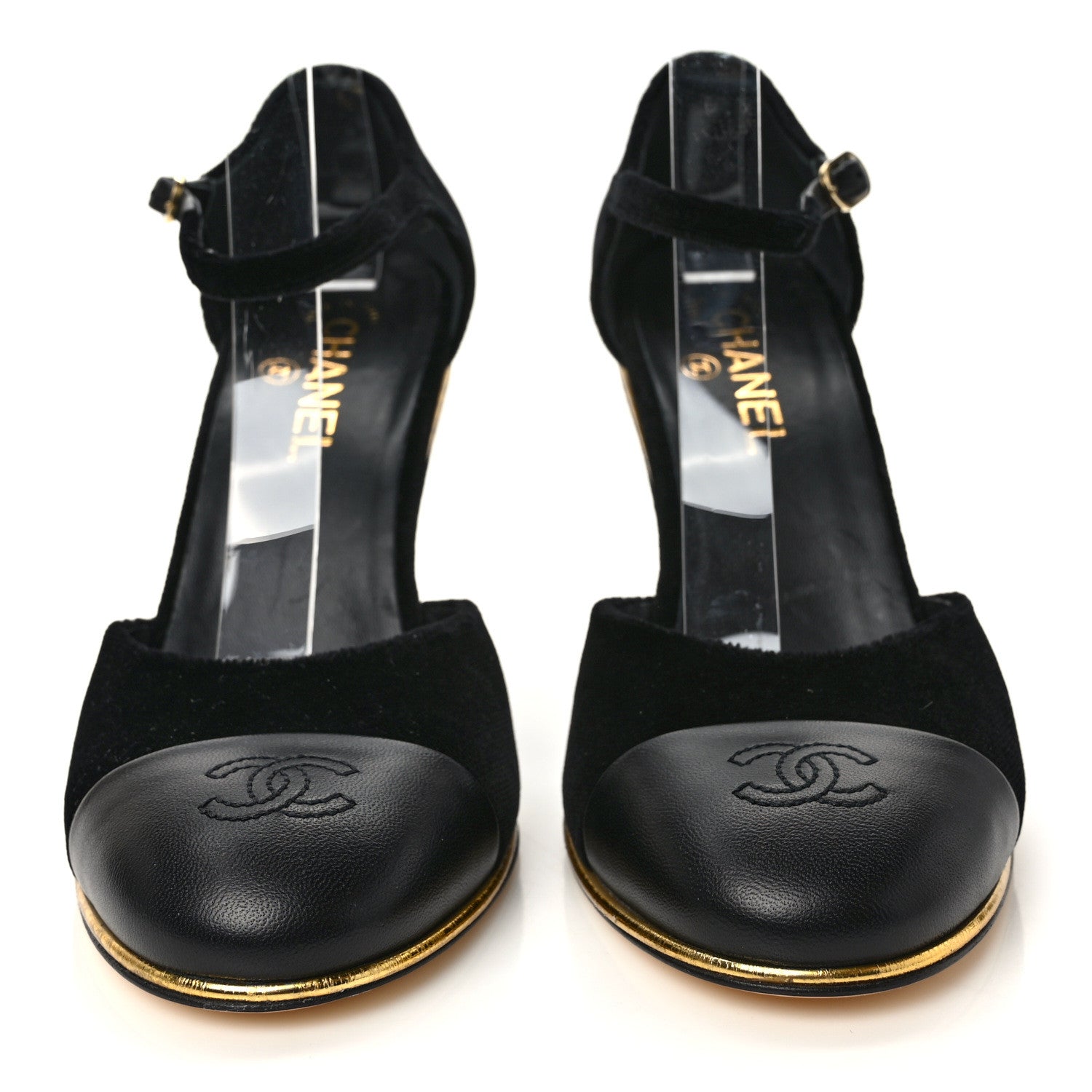 Chanel Velvet Lambskin Cap Toe Wedges 39.5 Black 2 of 8