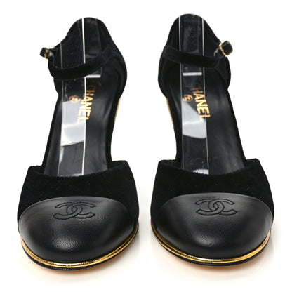 Chanel Velvet Lambskin Cap Toe Wedges 39.5 Black 2 of 8