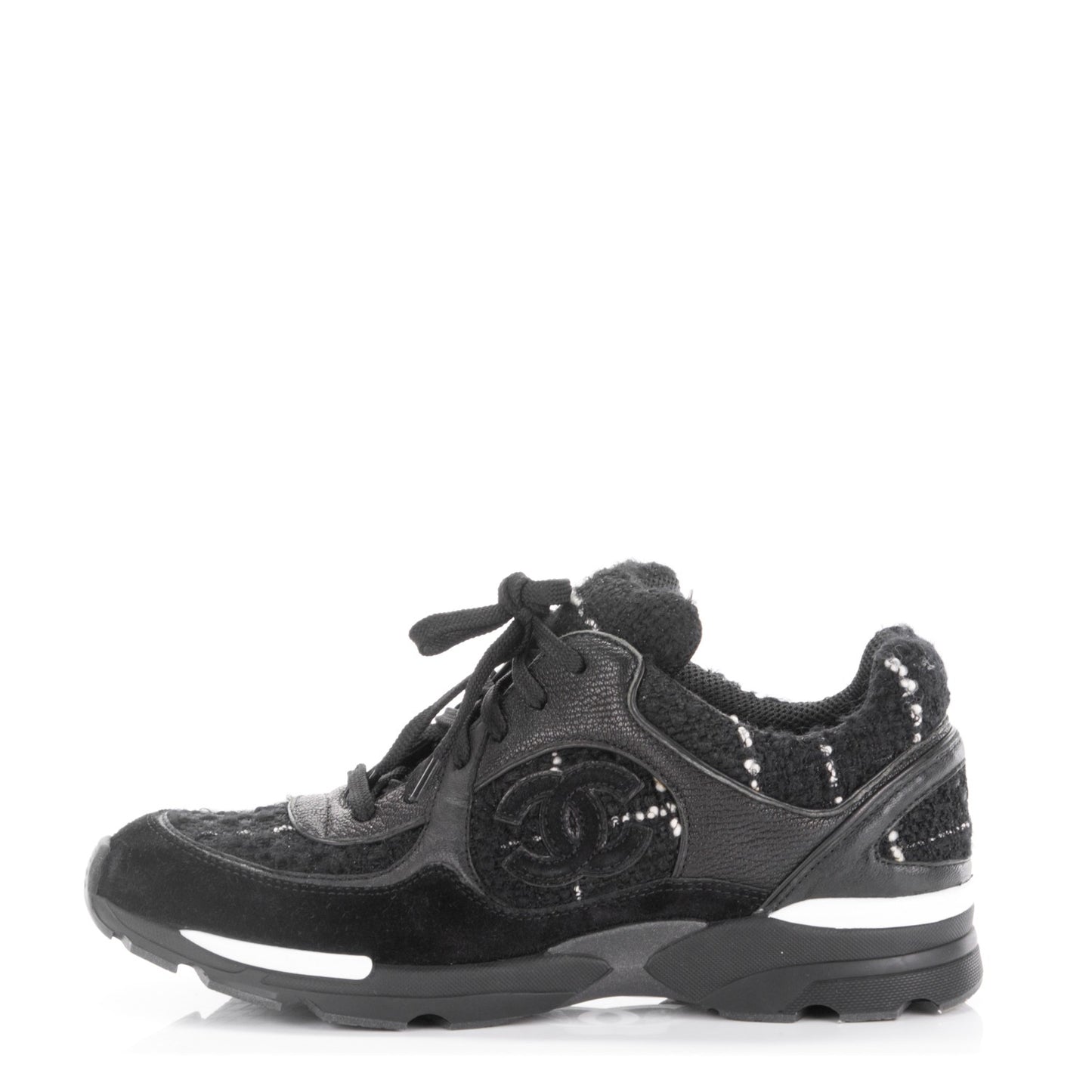 Tweed Suede Goatskin CC Sneakers 38 Black White