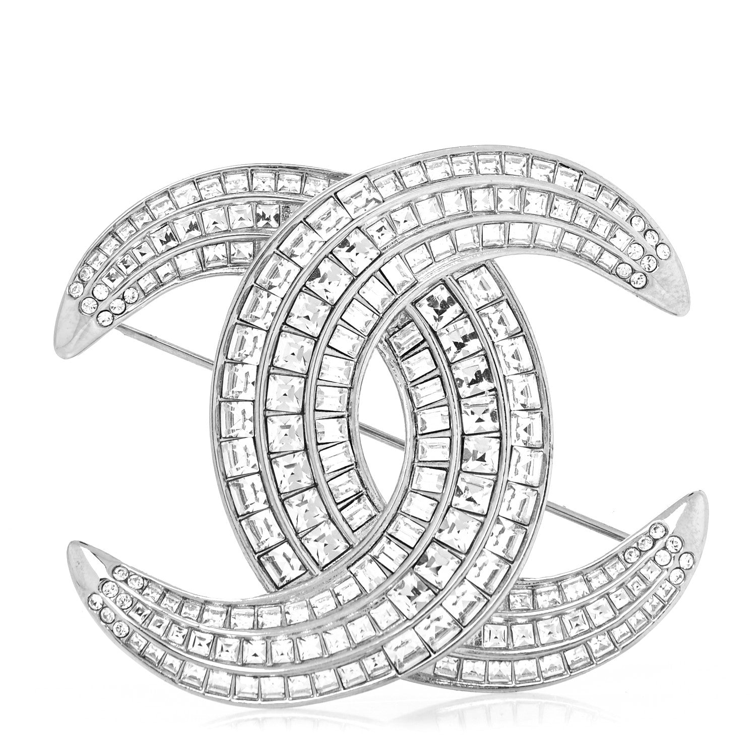 Chanel Baguette Crystal CC Brooch Silver 1 of 4