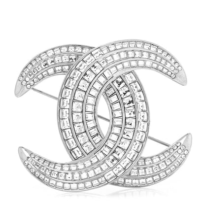 Chanel Baguette Crystal CC Brooch Silver 1 of 4