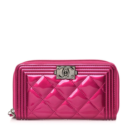 Chanel Metallic Patent Quilted Boy Zip Around Wallet Fuchsia 1 of 10