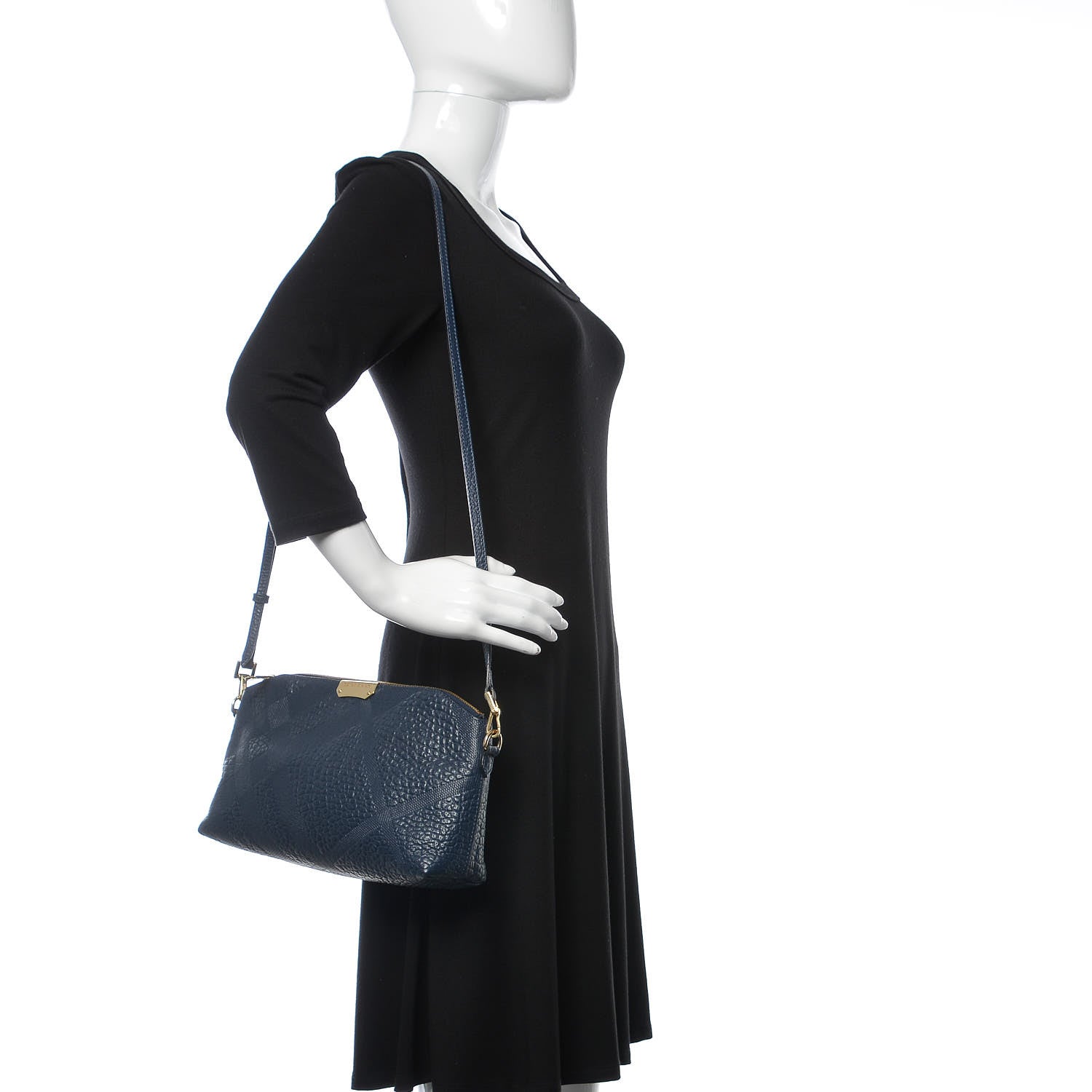 Burberry Signature Grain Calfskin Check Embossed Small Chichester Crossbody Clutch Bag Carbon Blue 2 of 8