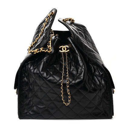 Chanel Shiny Crumpled Calfskin Quilted Medium Chanel 25 Handbag Black 1 of 10