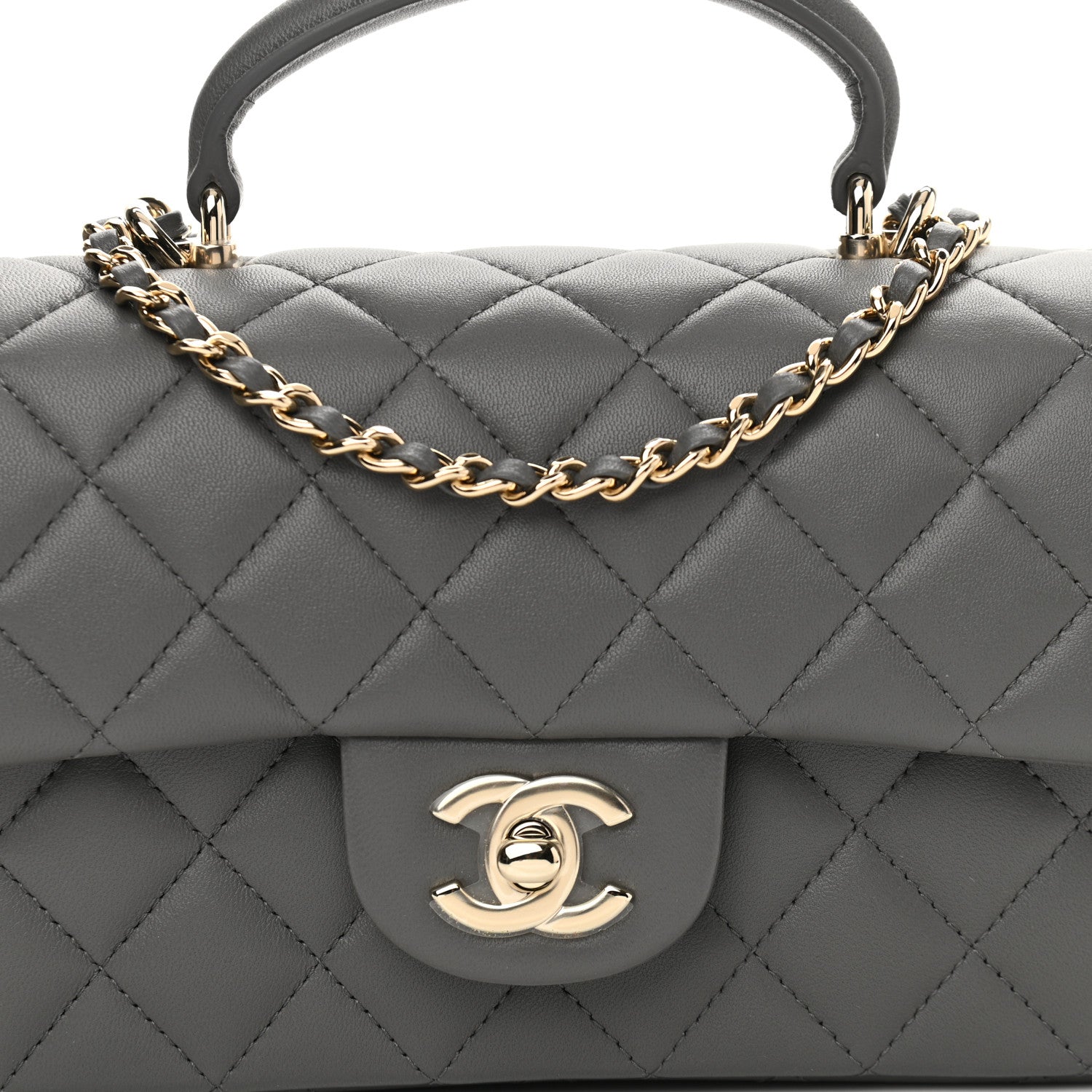 Chanel Lambskin Quilted Mini Top Handle Rectangular Flap Dark Grey 8 of 11