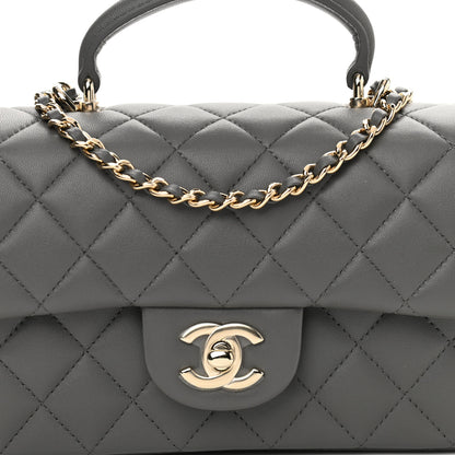 Chanel Lambskin Quilted Mini Top Handle Rectangular Flap Dark Grey 8 of 11
