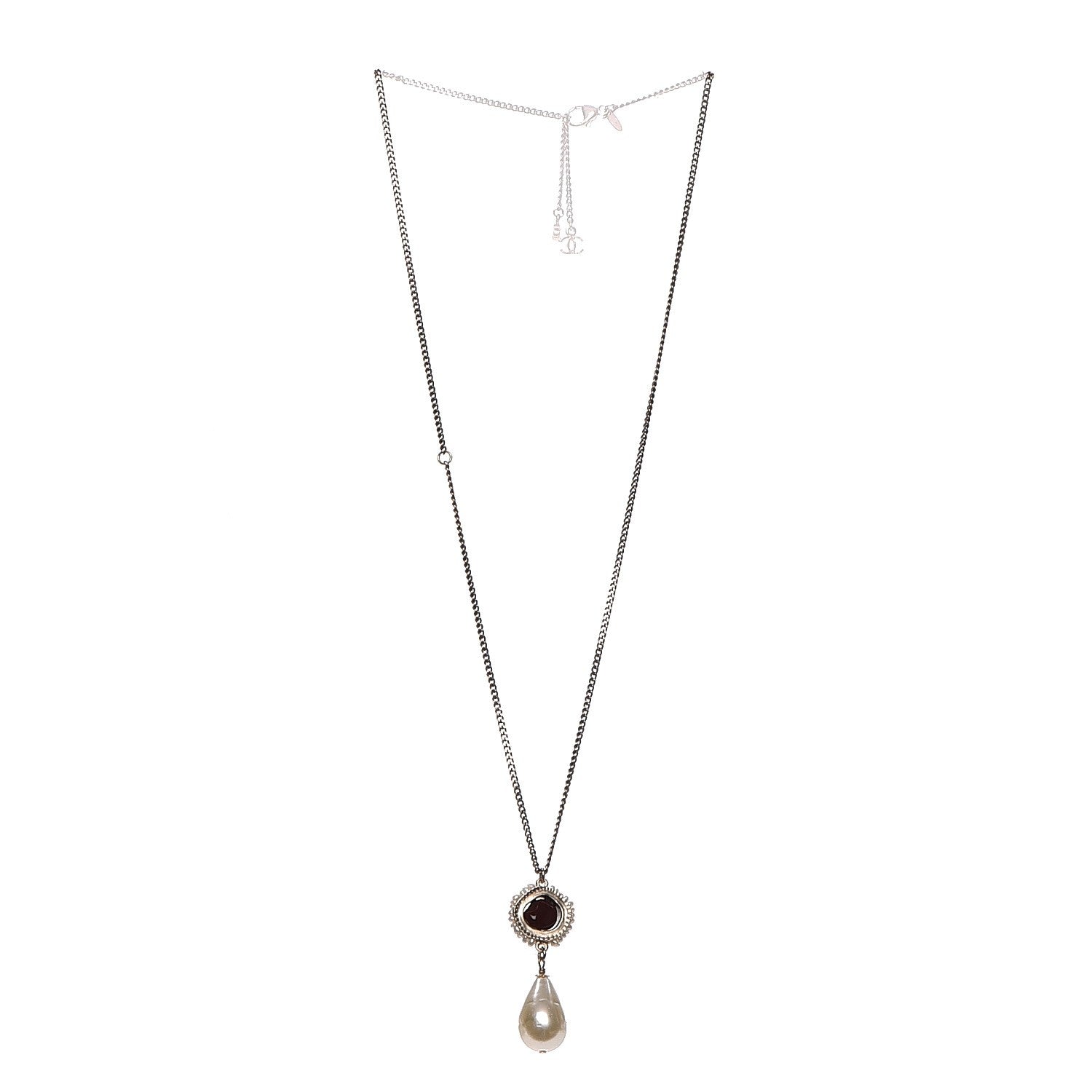 Chanel Pearl Resin CC Necklace Burgundy Gold 3 of 6