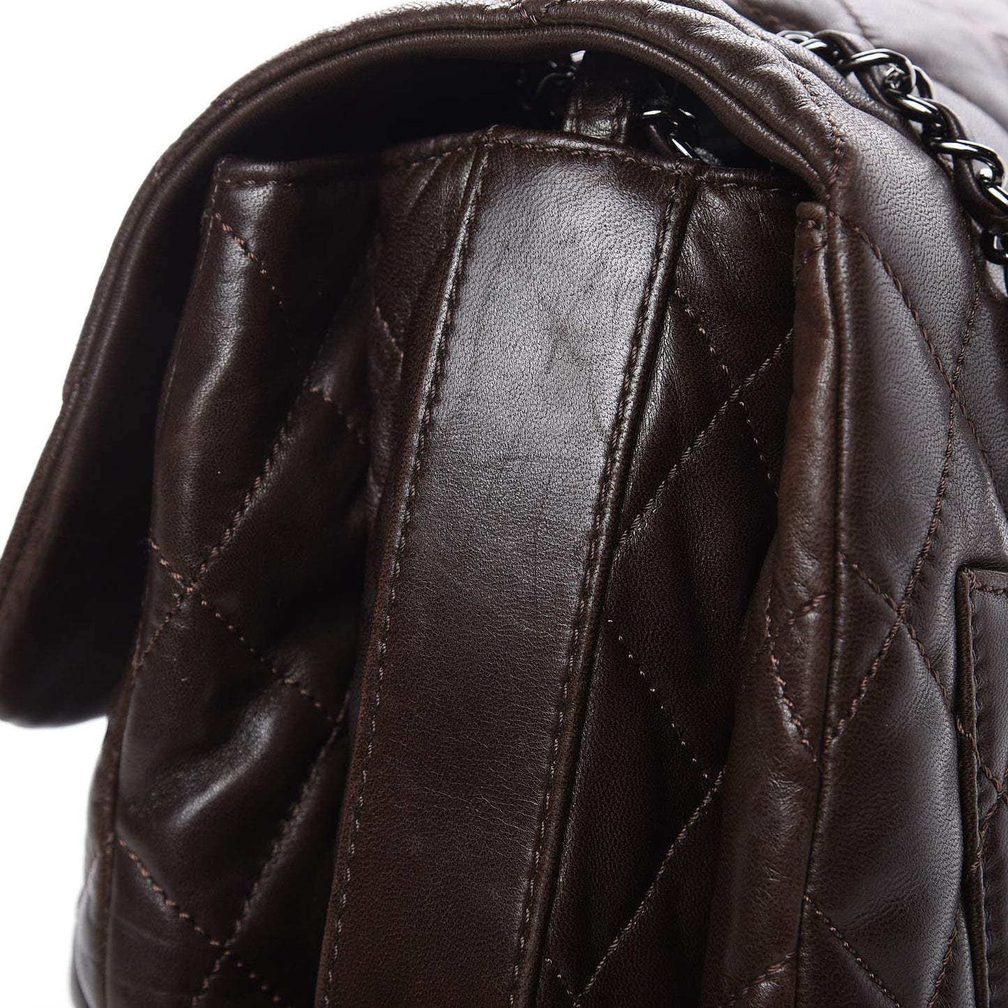Lambskin Quilted Large 3 Flap Dark Brown
