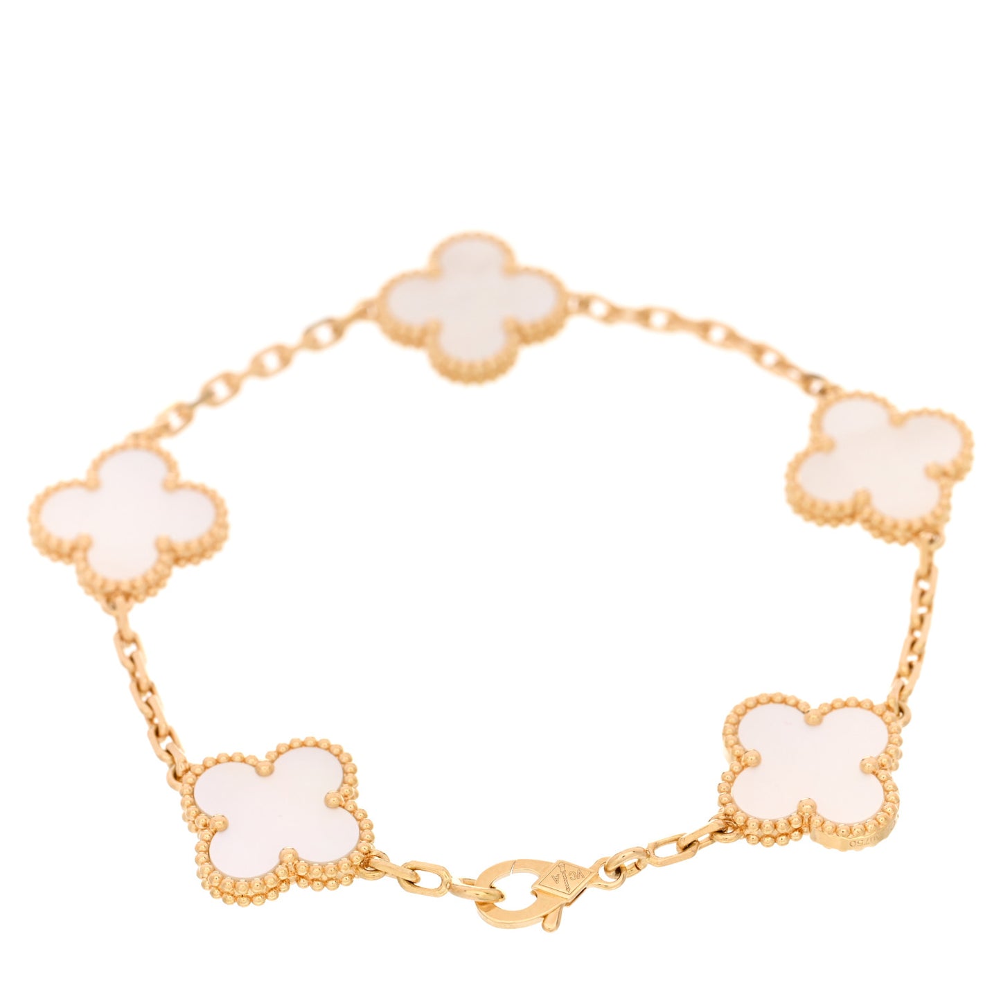 18K Yellow Gold Mother of Pearl 5 Motifs Vintage Alhambra Bracelet