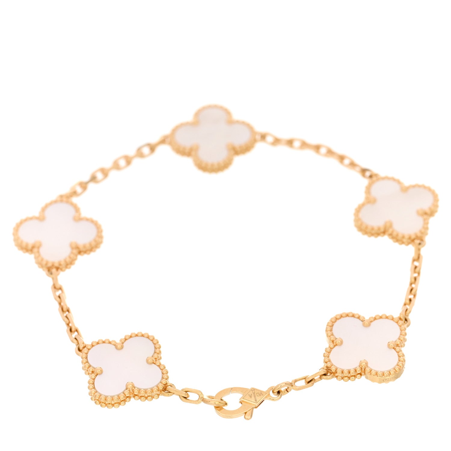Van Cleef & Arpels 18K Yellow Gold Mother of Pearl 5 Motifs Vintage Alhambra Bracelet 2 of 4