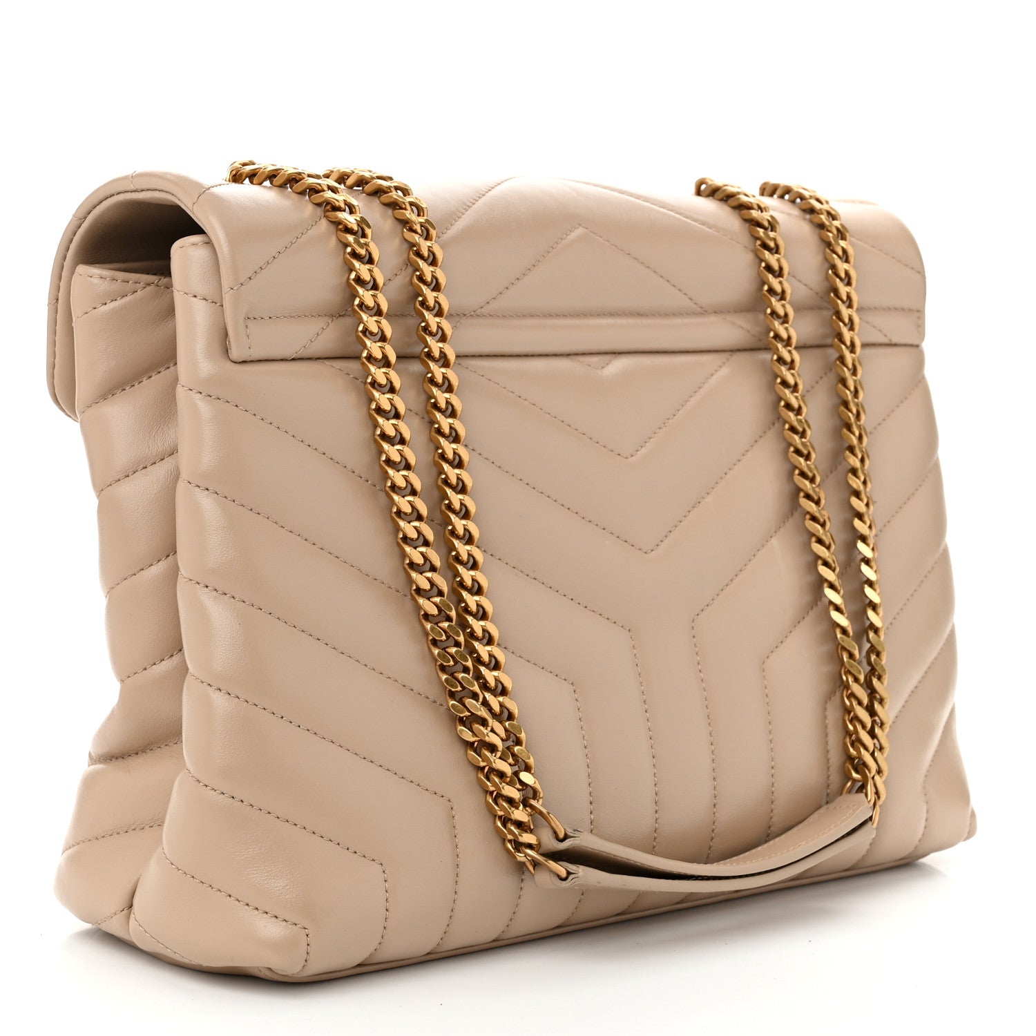 Saint Laurent Calfskin Y Quilted Monogram Medium Loulou Chain Satchel Natural Tan 3 of 12