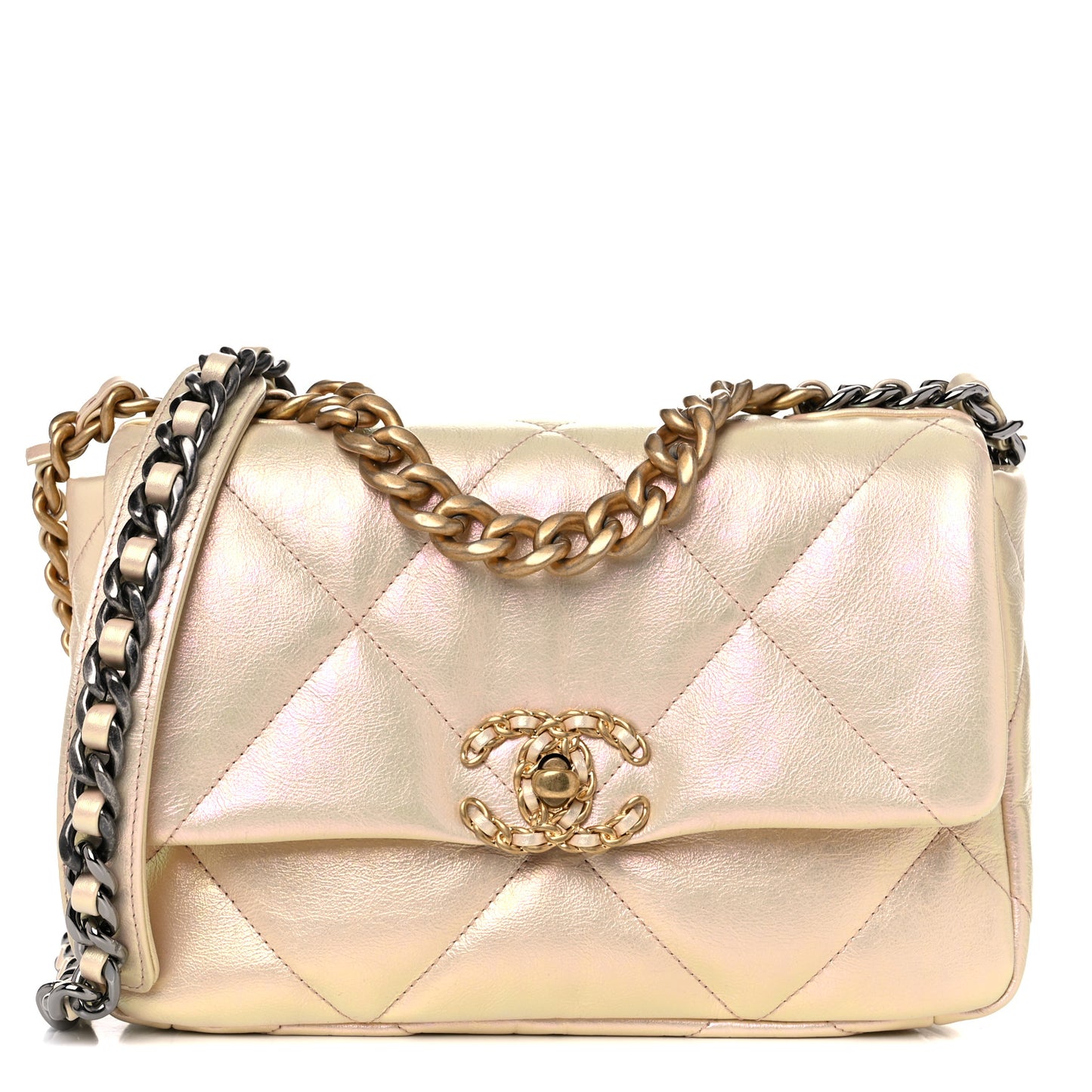 Iridescent Lambskin Quilted Medium Chanel 19 Flap Pink