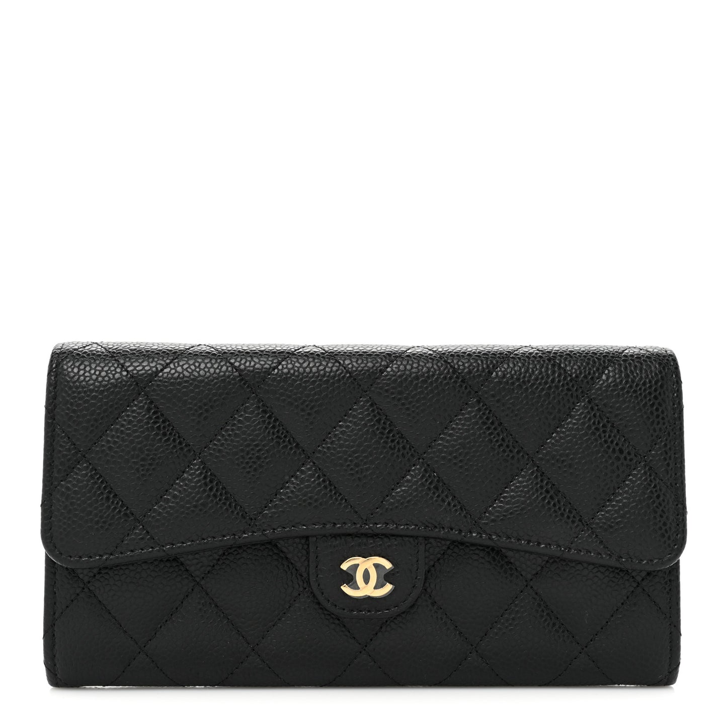 Caviar Quilted Large Flap Wallet Black