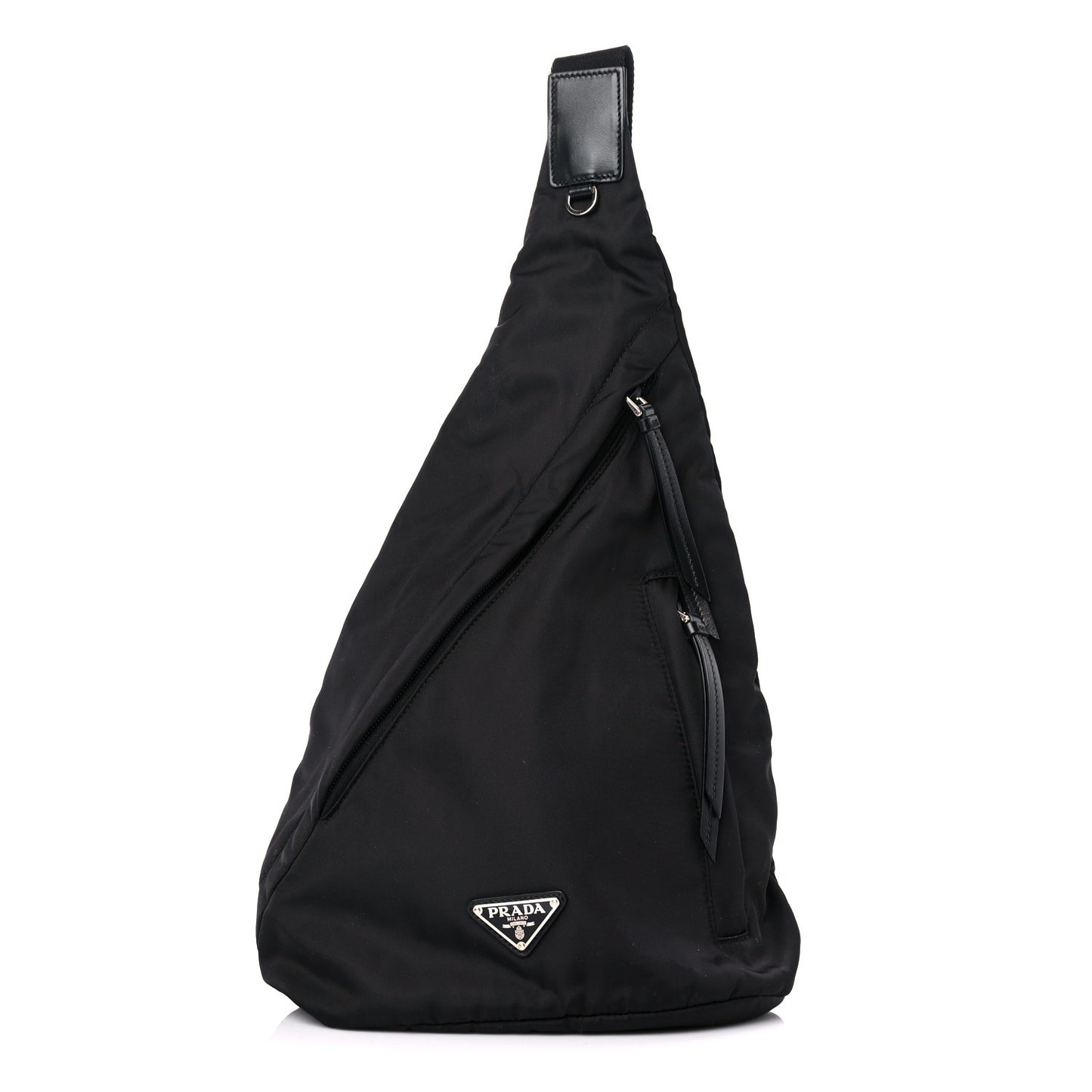 Re-Nylon Vitello Metal Triangle Logo Sling Backpack Black