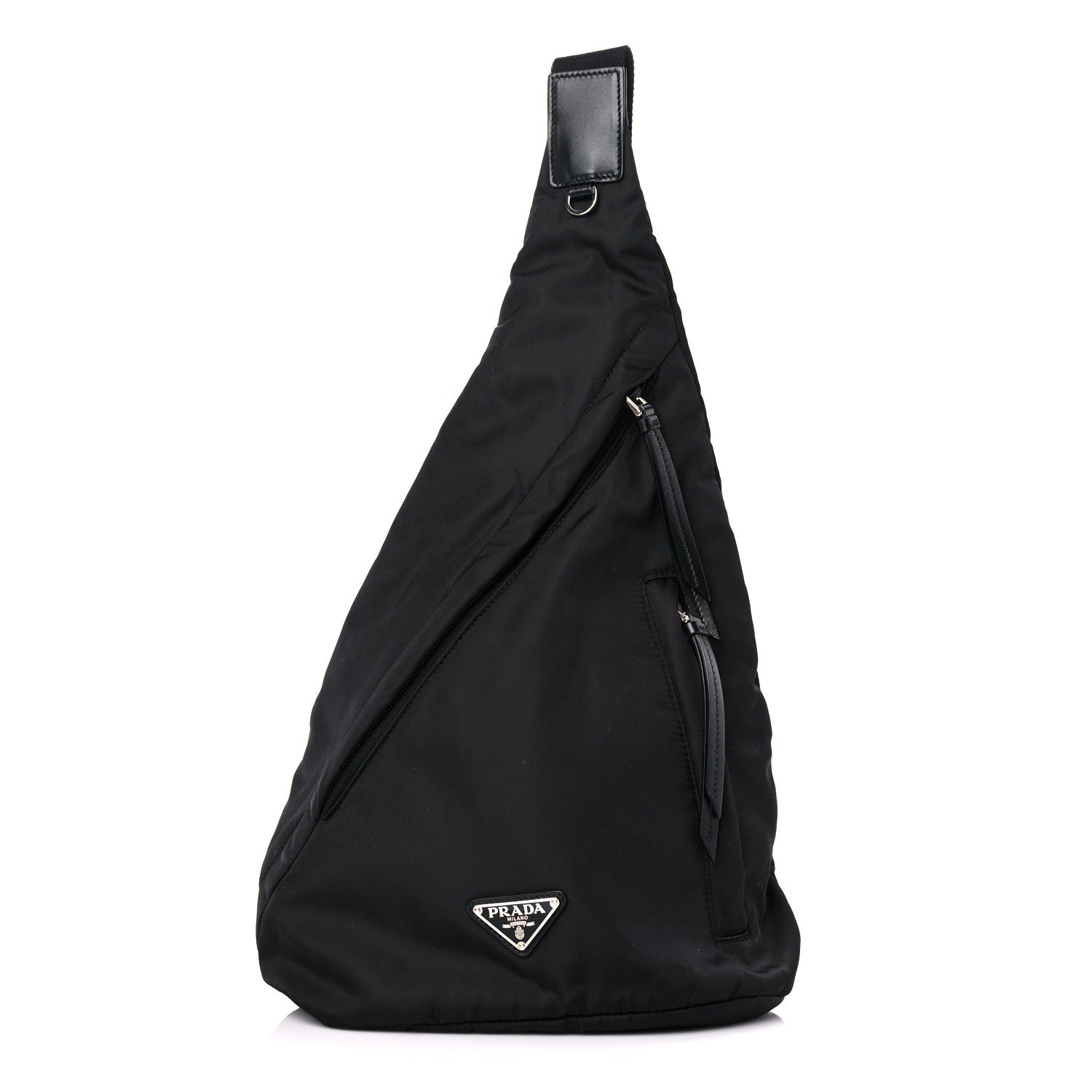 Prada Re-Nylon Vitello Metal Triangle Logo Sling Backpack Black 1 of 9