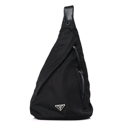 Prada Re-Nylon Vitello Metal Triangle Logo Sling Backpack Black 1 of 9