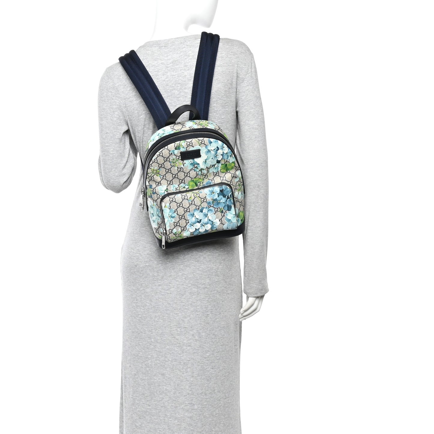 GG Supreme Monogram Blooms Small Day Backpack Blue