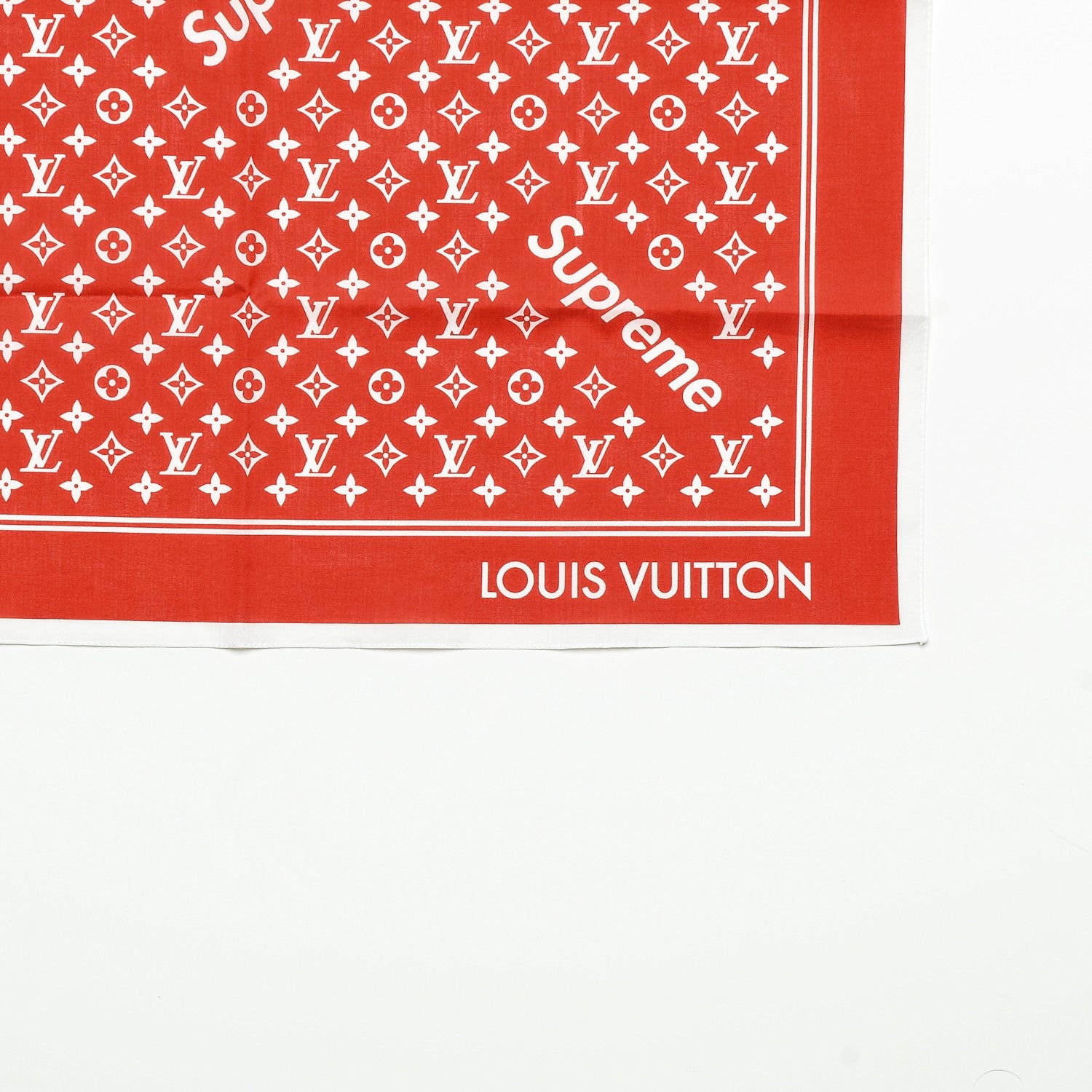 Louis Vuitton X SUPREME Cotton Monogram Bandana Scarf Red 3 of 5