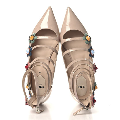 Fendi Patent Flowerland Strappy Flats 39 Nude 2 of 8