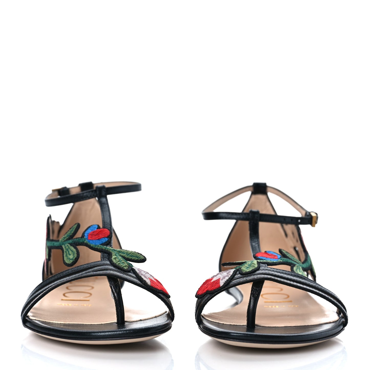 Nappa Ophelia T-Strap Flat Sandals 36 Black