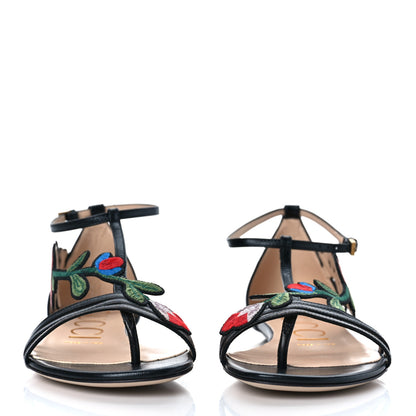 Gucci Nappa Ophelia T-Strap Flat Sandals 36 Black 2 of 10