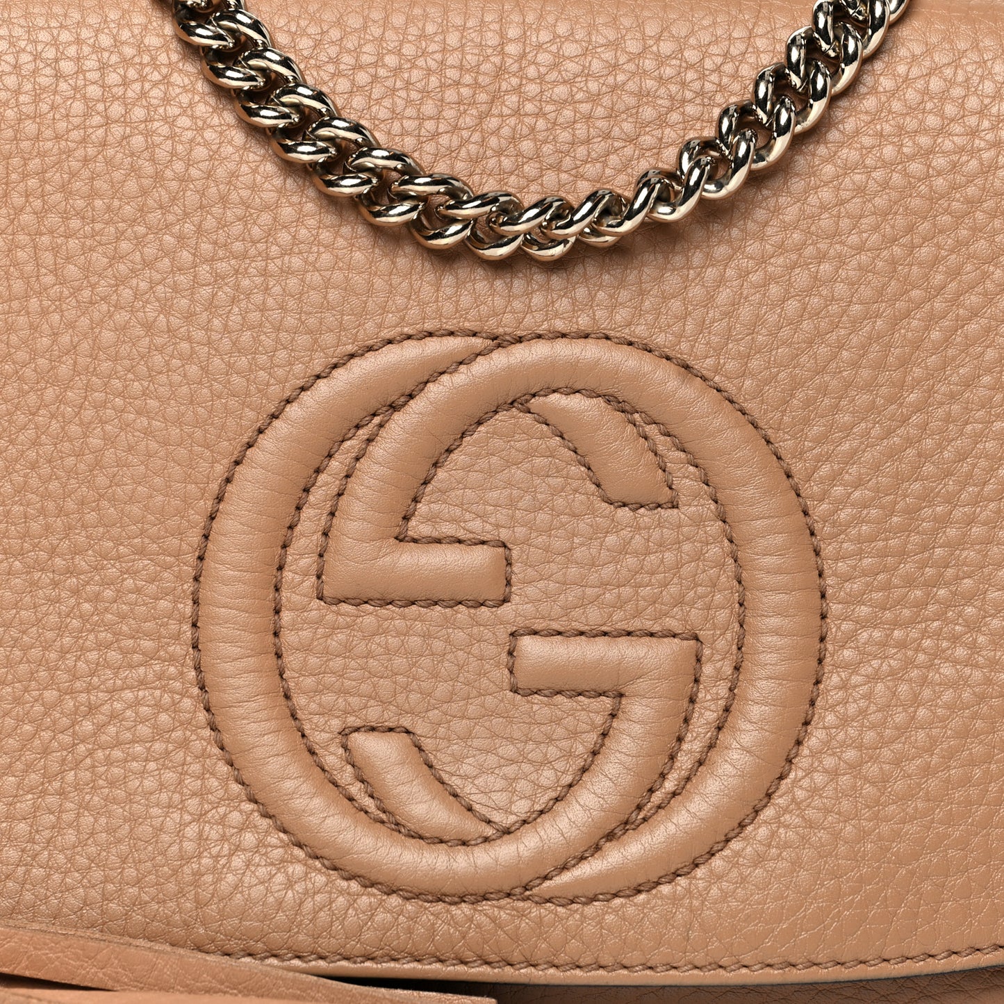 Pebbled Calfskin Medium Soho Flap Crossbody Camelia