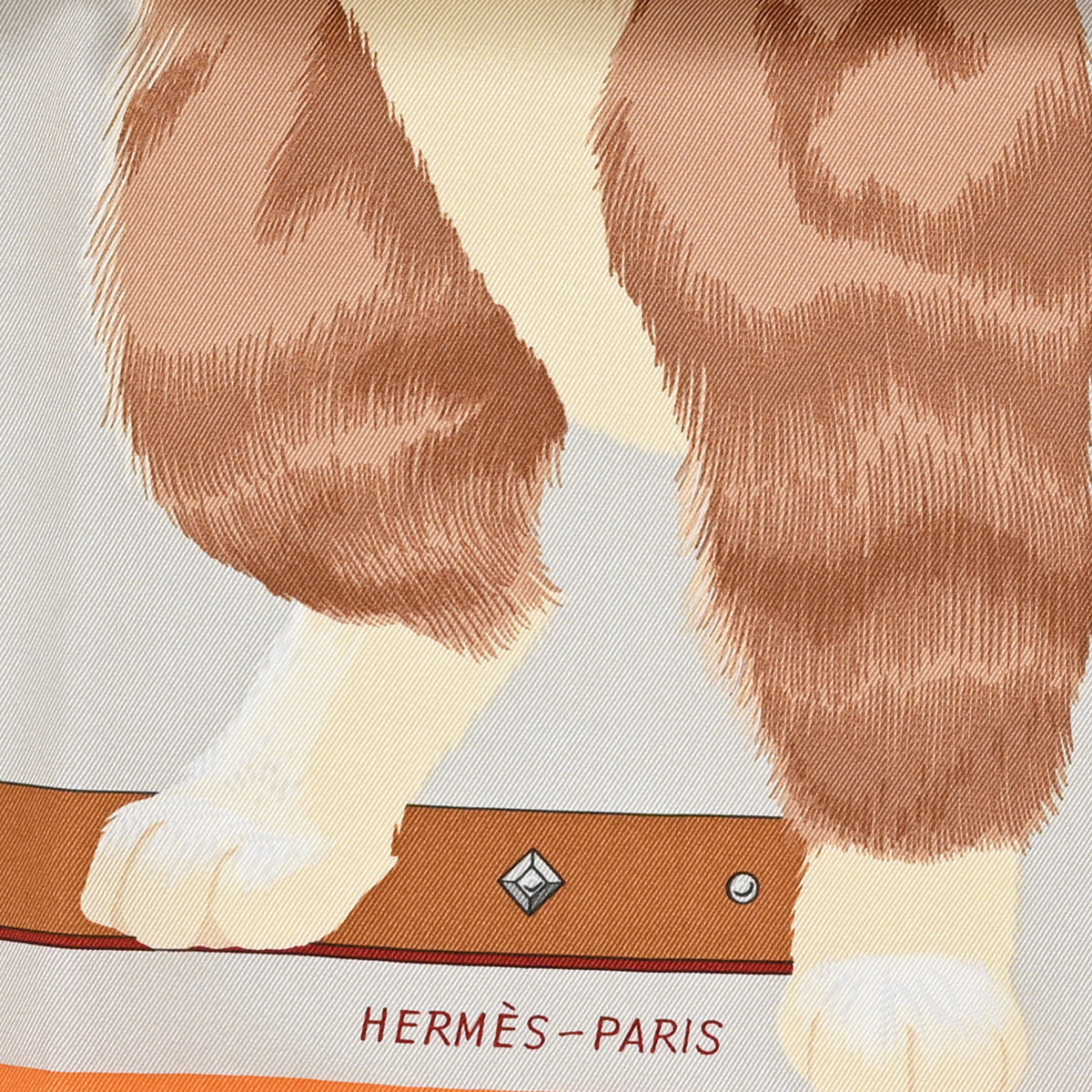 Silk Chat Chat Chat Scarf 70 Gris Perle Orange Camel