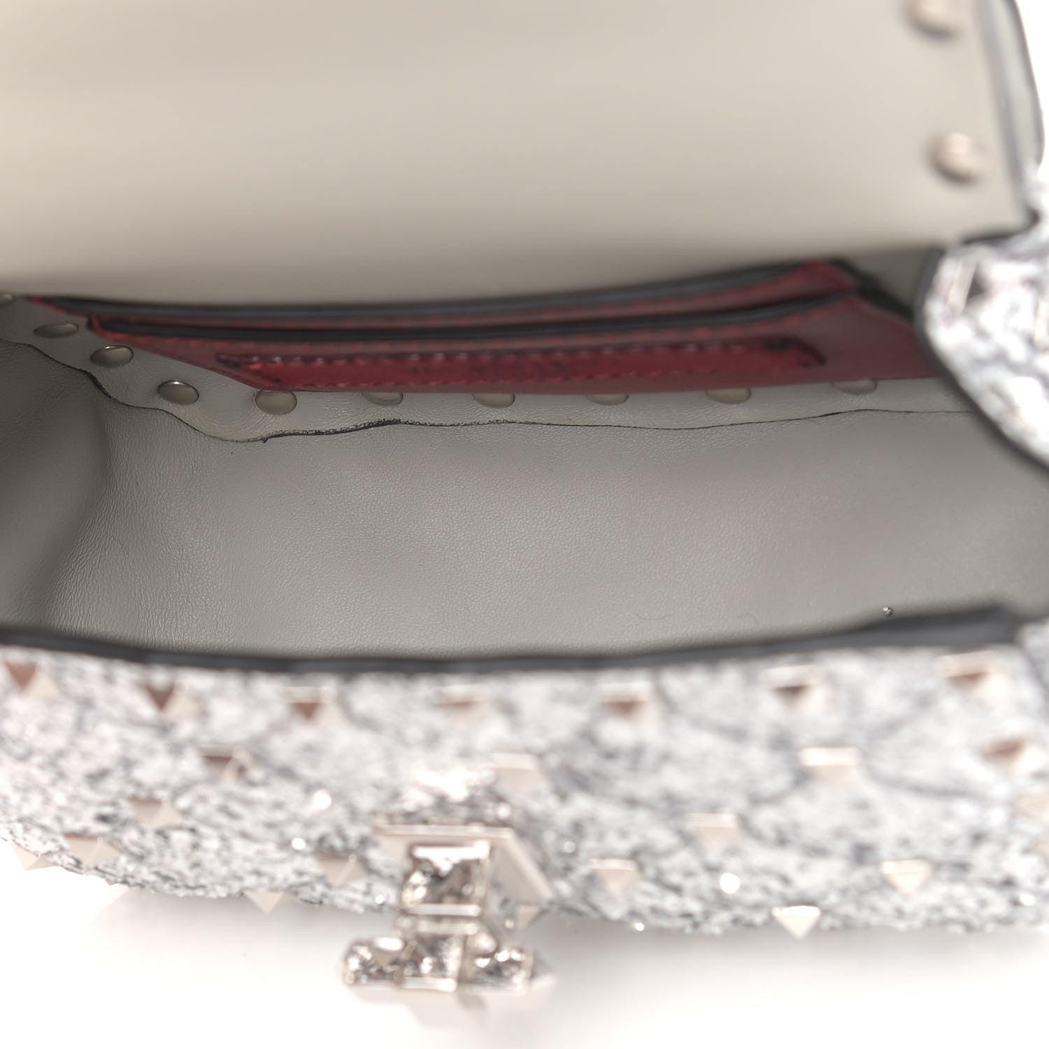 Valentino Garavani Glitter Micro Rockstud Spike Shoulder Bag Antique Silver 7 of 9