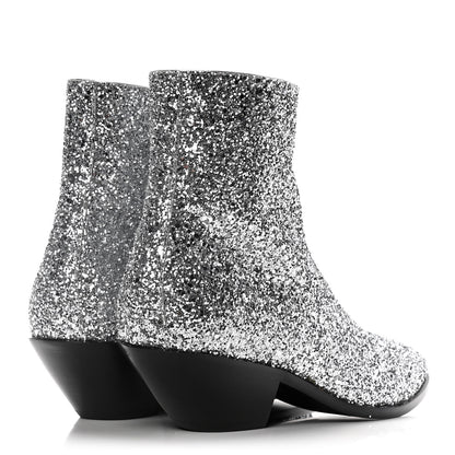 Saint Laurent Glitter Calfskin West 45 Boots 38.5 Silver 4 of 10