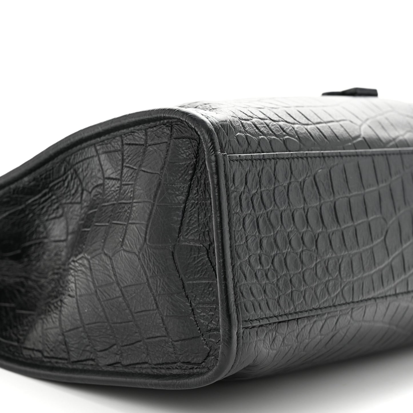 Calfskin Crocodile Embossed Monogram Medium Niki Shopping Bag Black