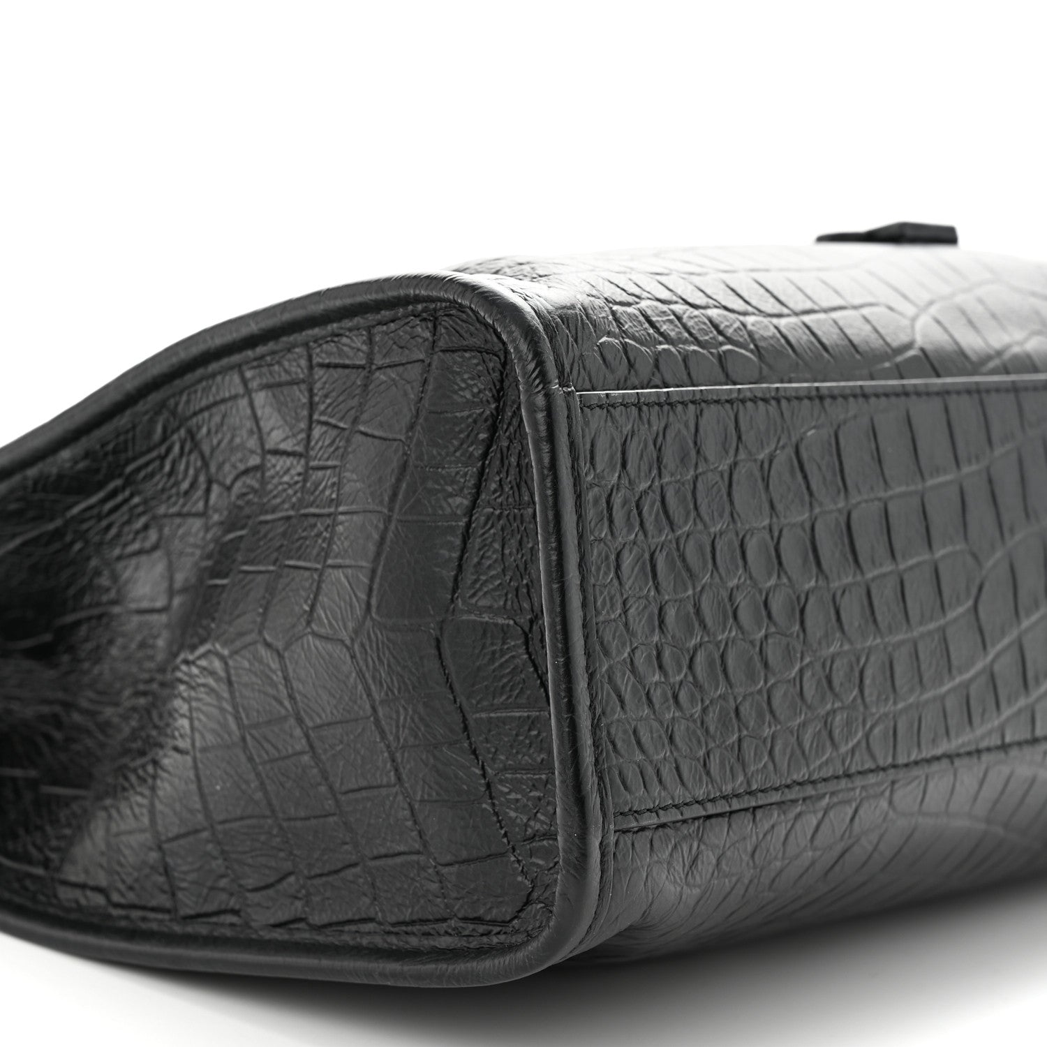 Saint Laurent Calfskin Crocodile Embossed Monogram Medium Niki Shopping Bag Black 9 of 11