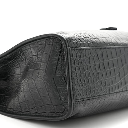 Saint Laurent Calfskin Crocodile Embossed Monogram Medium Niki Shopping Bag Black 9 of 11