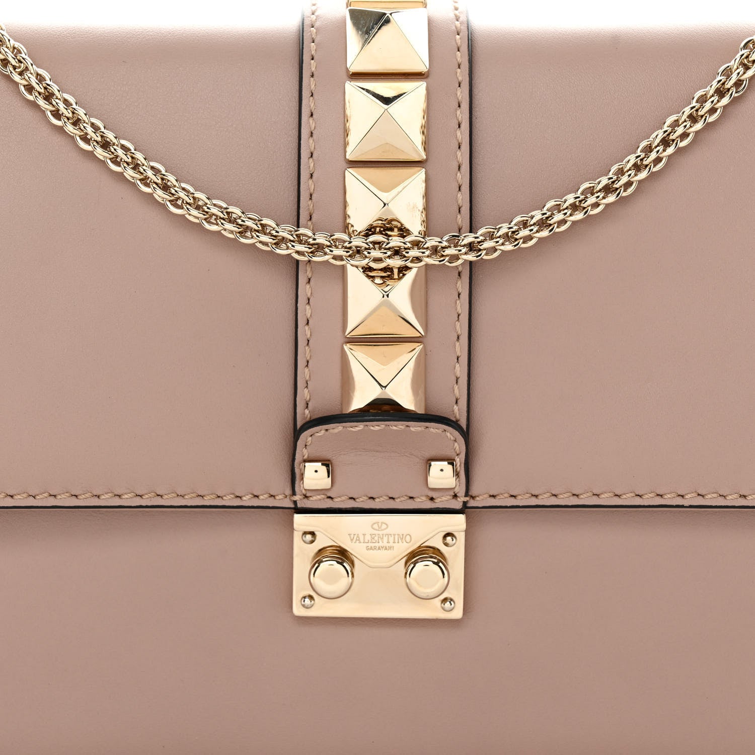 Valentino Garavani Vitello Medium Glam Lock Rockstud Flap Poudre 8 of 10