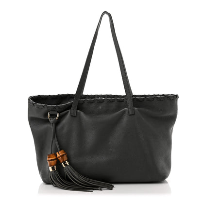 Gucci Pebbled Calfskin Medium Bamboo Tassel Tote Grey 1 of 10