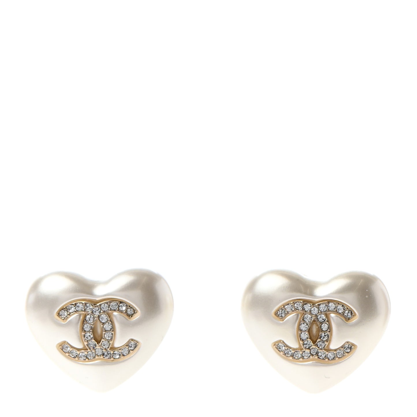 Pearl Crystal CC Heart Earrings Gold