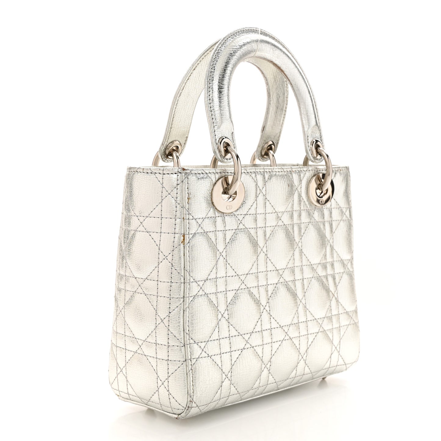 Metallic Grained Calfskin Cannage Small Lady Dior Silver