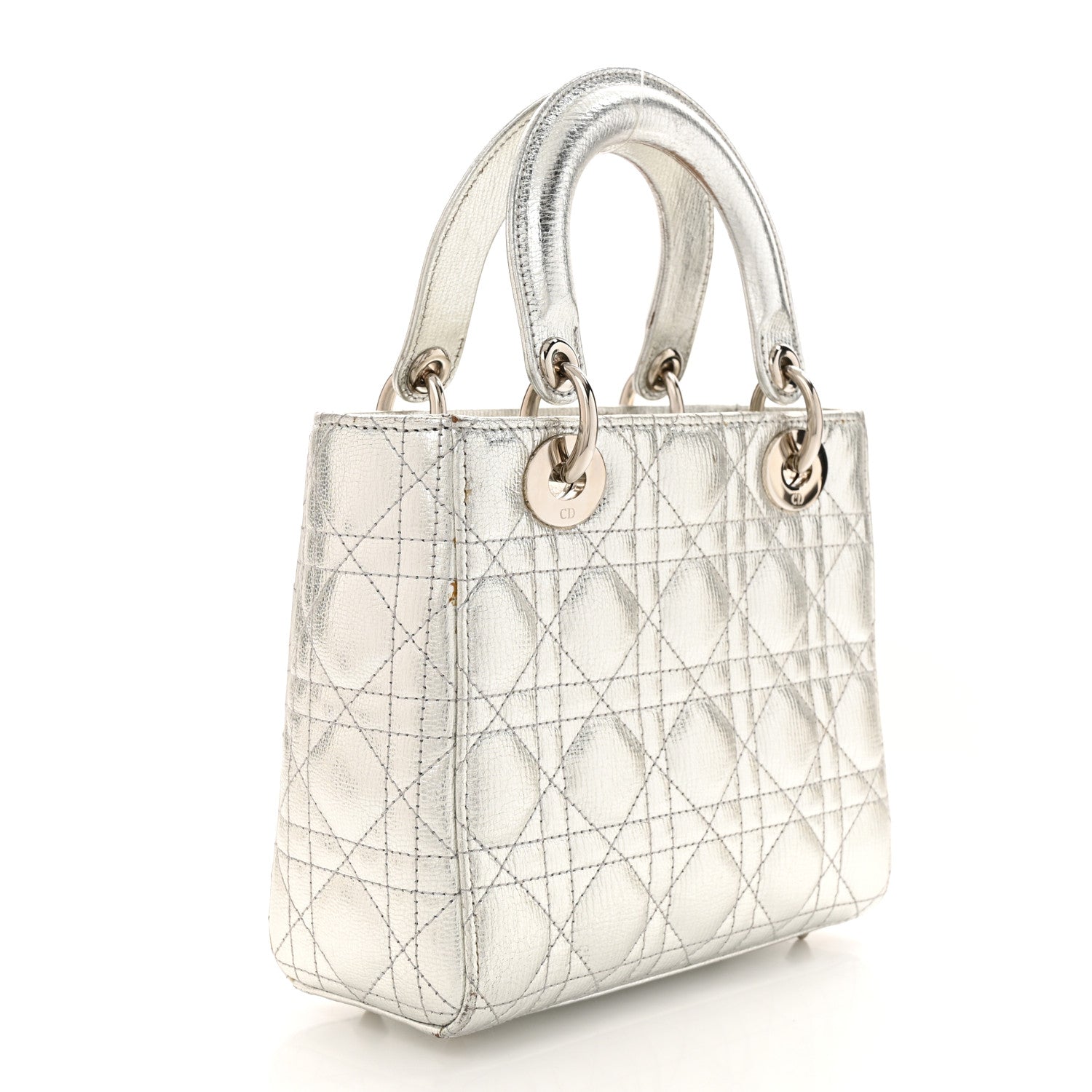 Christian Dior Metallic Grained Calfskin Cannage Small Lady Dior Silver 3 of 17