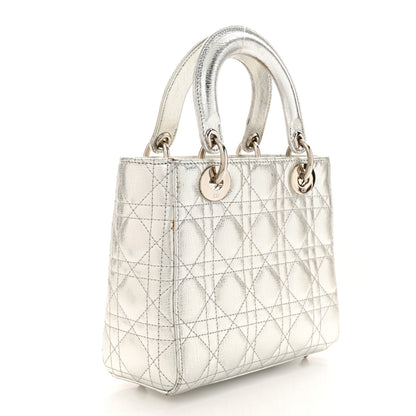 Christian Dior Metallic Grained Calfskin Cannage Small Lady Dior Silver 3 of 17