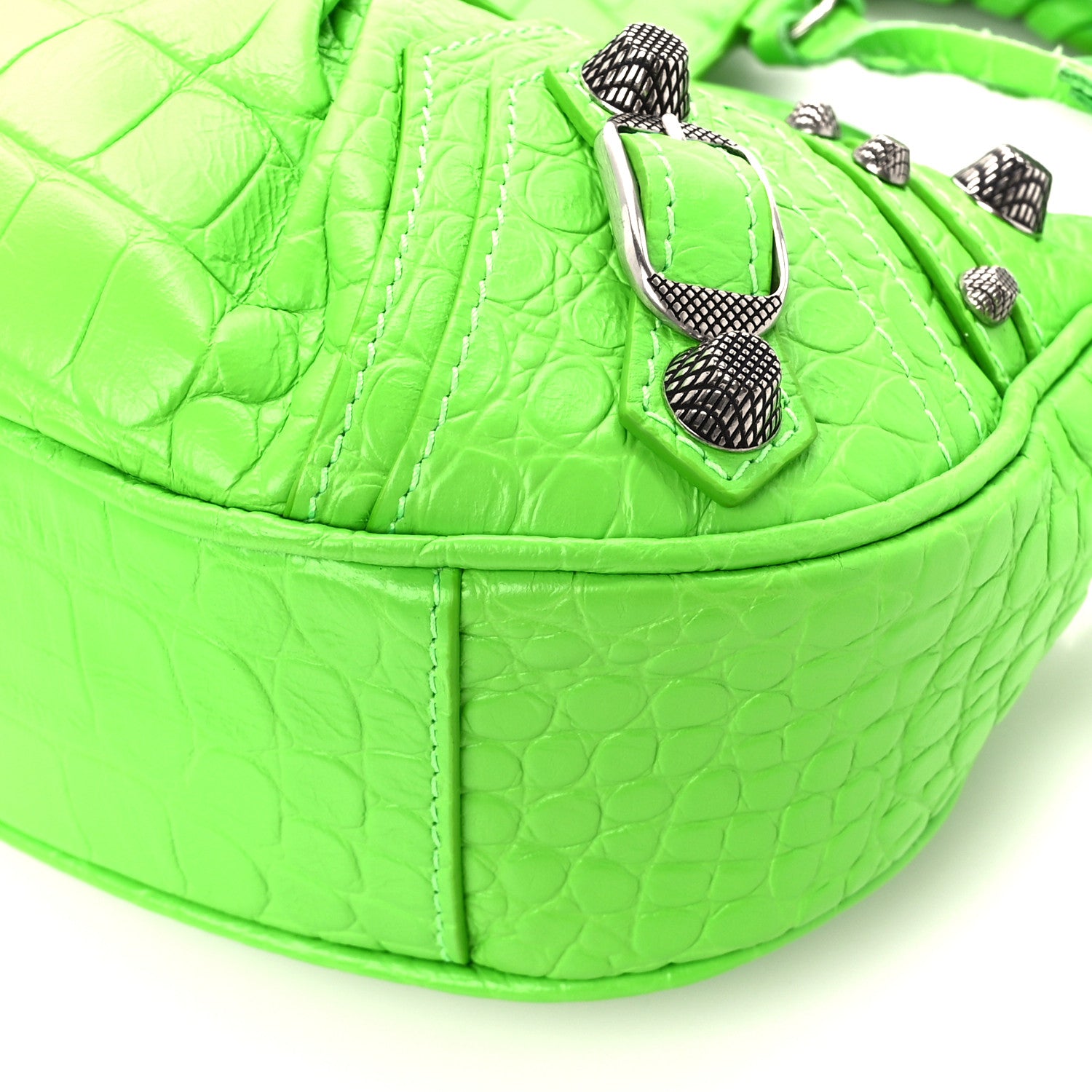 Balenciaga Extra Supple Calfskin Crocodile Embossed Le Cagole Shoulder Bag XS Acid Green 11 of 11