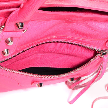 Balenciaga Calfskin Lizard Embossed Classic Silver Hardware City Rose Fluo 10 of 26