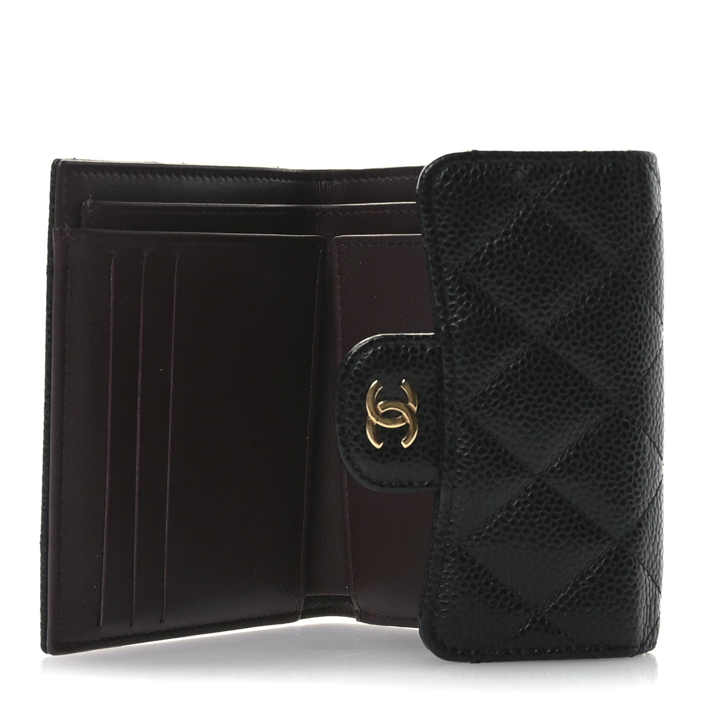 Caviar Quilted Compact Flap Wallet Black